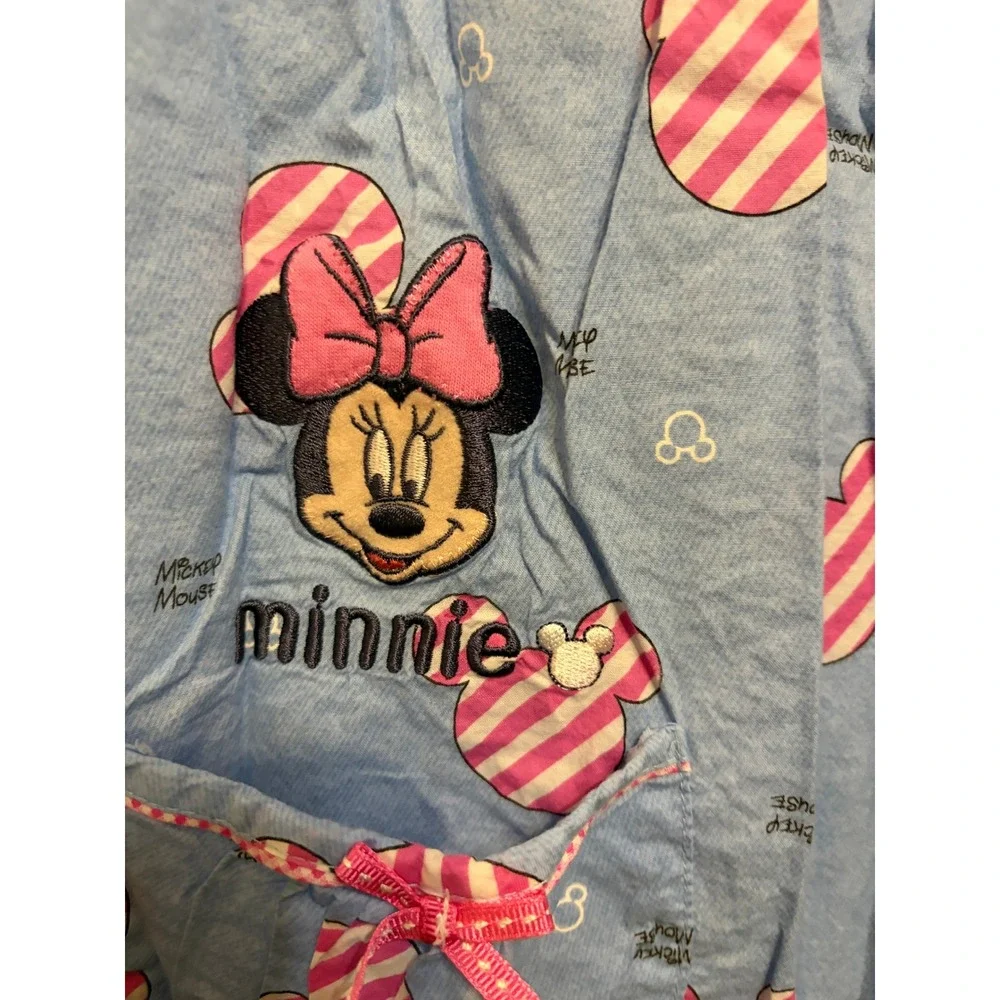 Disney Minnie Mouse Blue Pink Striped Nightgown Ruffle Hem Sleep Dress Size 4-6